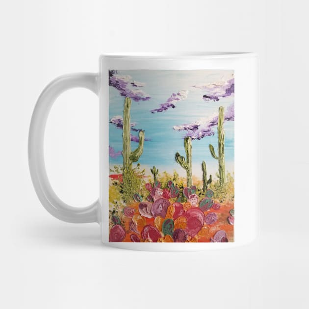 Colorful Desert Landscape, Modern Impressionism Cactus Artwork, Bright Colorful Desert, Desert Scape by roxanegabriel